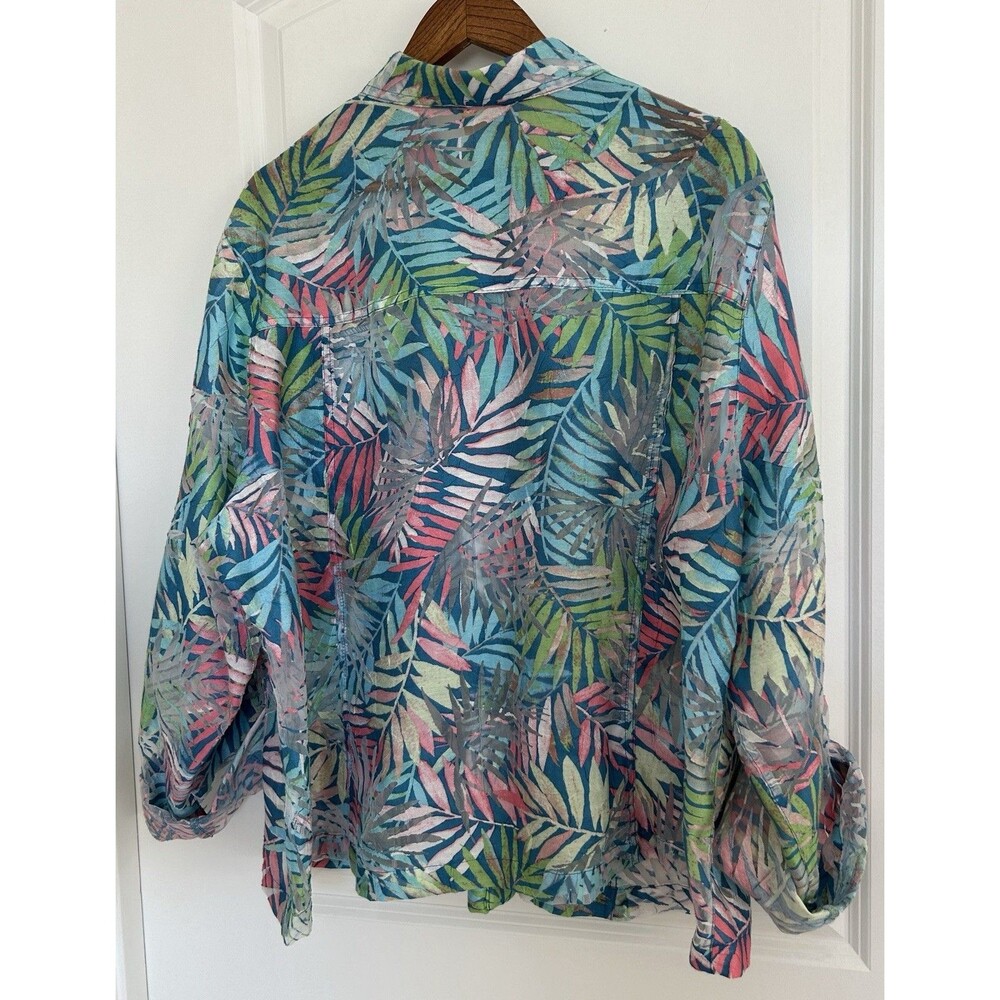 Ruby Rd Womens 24W Plus Size Sheer Tropical Leaf Print Button Up Shirt Colorful - Picture 5 of 10